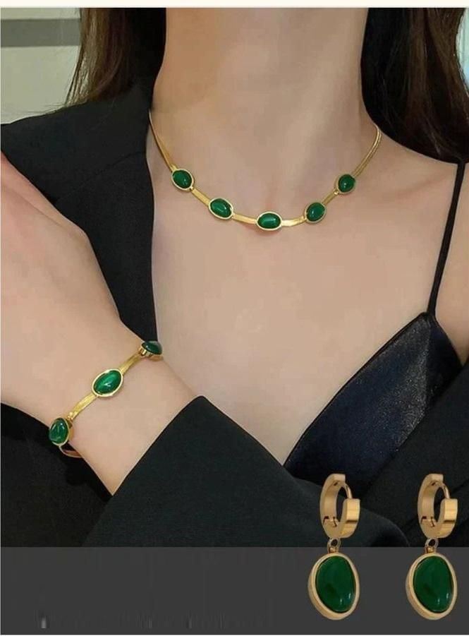 Emerald Grace Oval Crystal Necklace & Bracelet Set