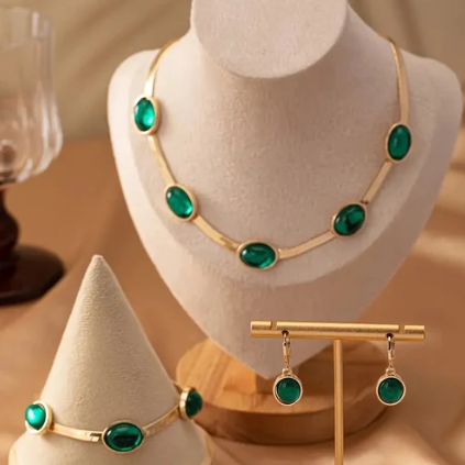 Emerald Grace Oval Crystal Necklace & Bracelet Set